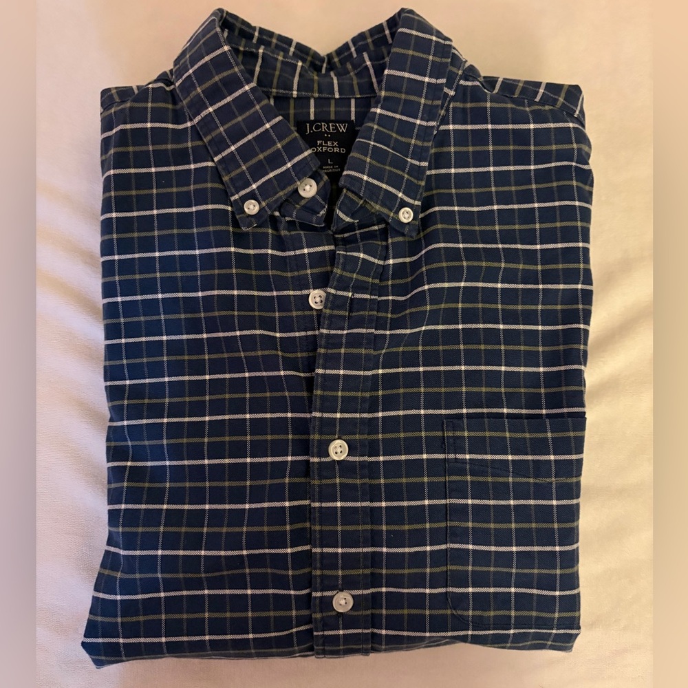 J.‎ Crew Navy Plaid Oxford Button Up Long Sleeve Shirt